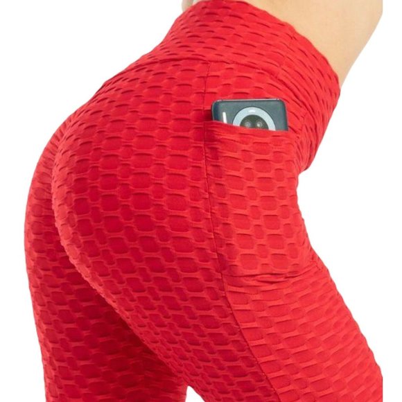 Fit in Booty Lifting Leggings with Pockets Women’s Size L Casual Activewear Red - Picture 1 of 12